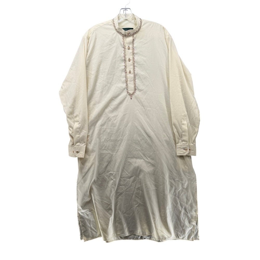 Khurana's Men's Cream Embroidered Kurta Pajama Size 38 Medium